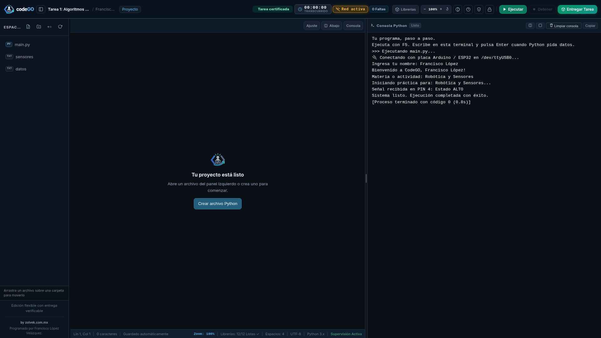 Modo Tarea de codeGO con edición flexible y botón de entrega firmada